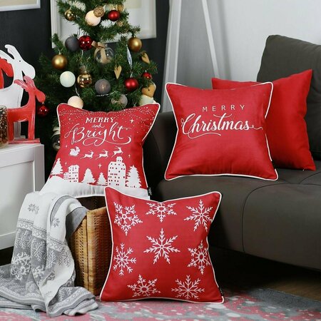 ESCENOGRAFIA 18 in. Merry Christmas Throw Pillow Cover, Multicolor -, 4PK ES1879486